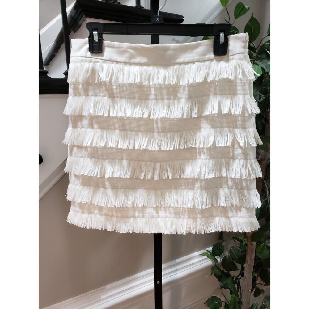 The Limited Women's Beige Polyester Casual Zipper Straight Fringe Mini Skirt 4